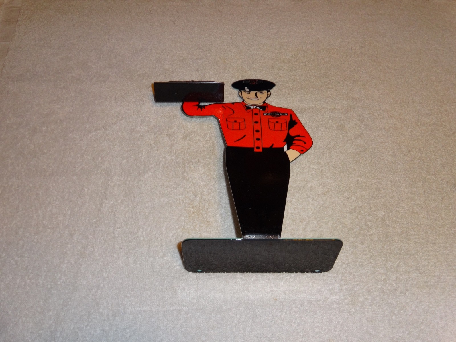 VINTAGE HARLEY DAVIDSON MOTORCYCLE👨MAN METAL GASOLINE BUSINESS CARD HOLDER SIGN