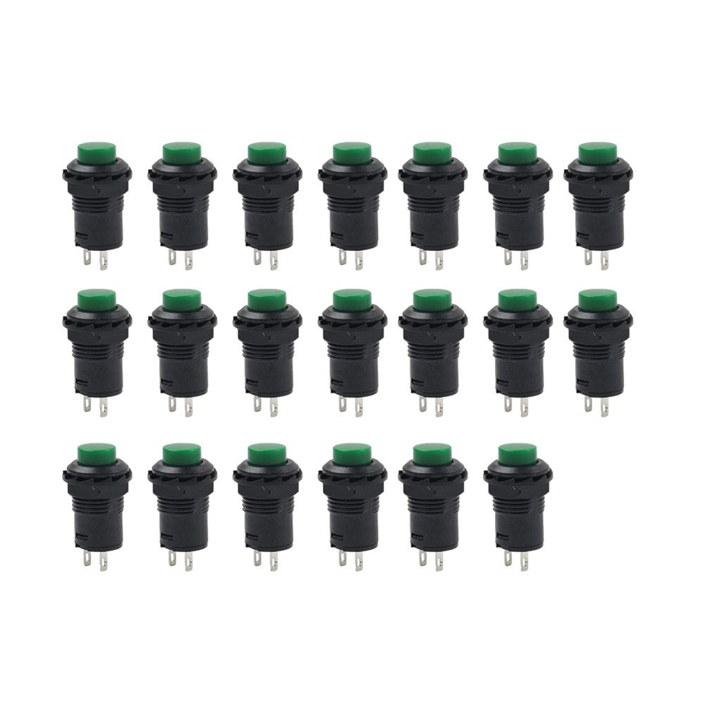 20pcs 12mm Threaded Green Cap Latching Push Button Switch ON-OFF