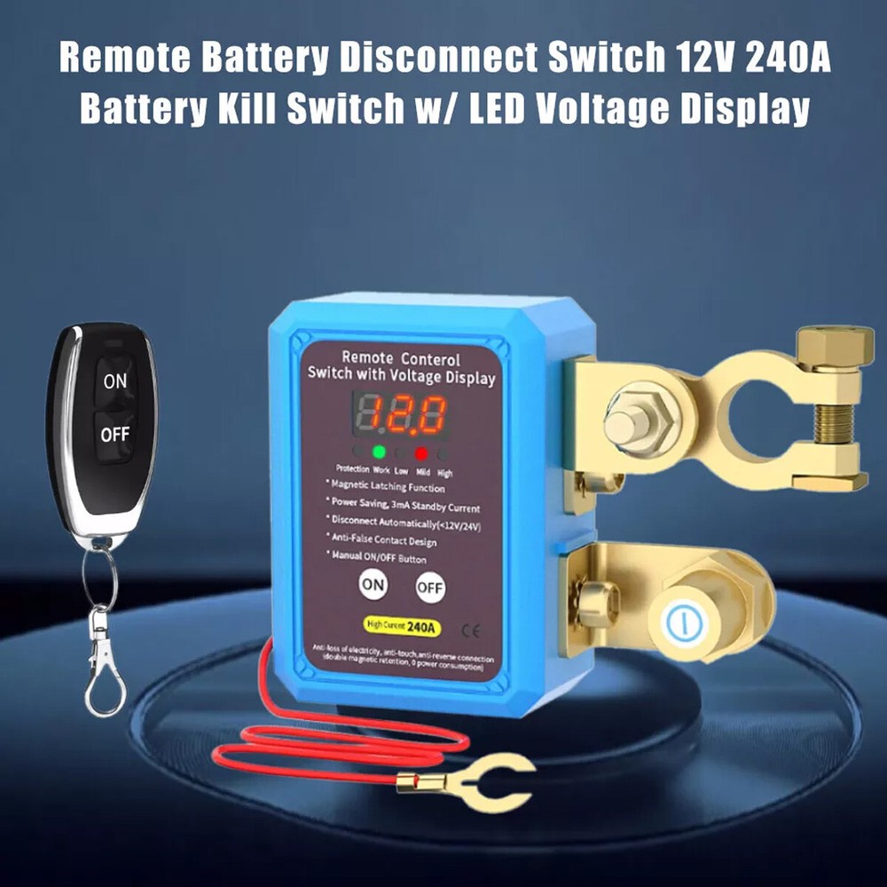240A Kill Switch 12V Remote Battery Disconnect Switch with Led Voltage Display