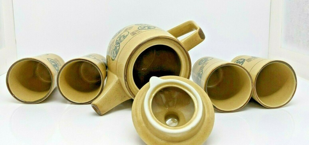 Pier One Imports Ceramic Teapot Cups Set Stamp Pattern