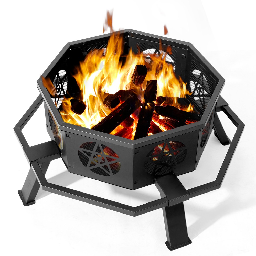 35"Octagonal Fire Pit Outdoor Fire Pit Wood Burning Firepit Bonfire Fire Pit