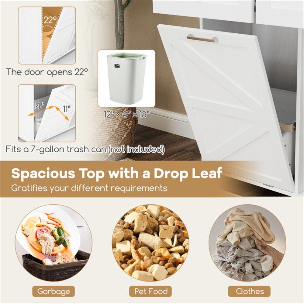 Mobile Kitchen Island Cart with Drop-Leaf Design Lockable Wheels Trash Storage​