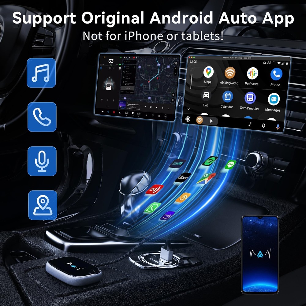 vnilrgle Wireless Android Auto Adapter, Auto-Reconnect & Low-Latency silvery