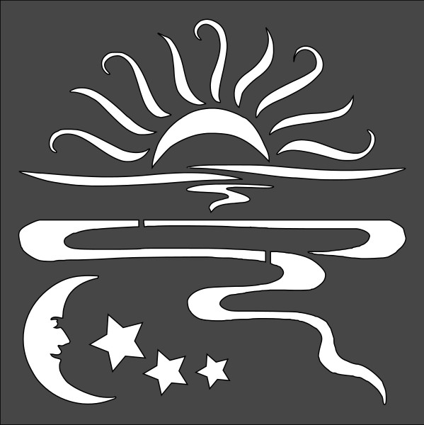 8"x8" Clear or Red Plastic Stencil - Celestial Sun Moon Star (SN91)