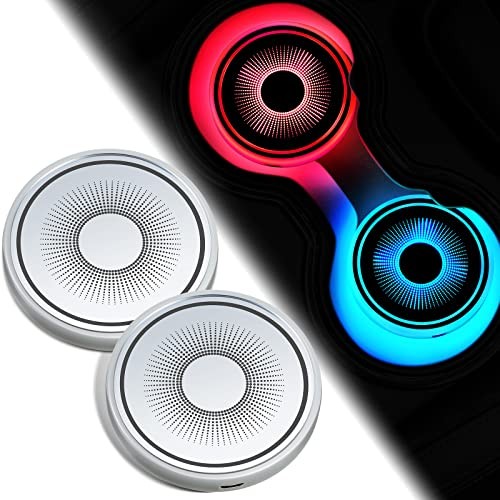 2pcs LED Car Cup Holder Lights with 2 Extra Original Replacement Coasters, 7