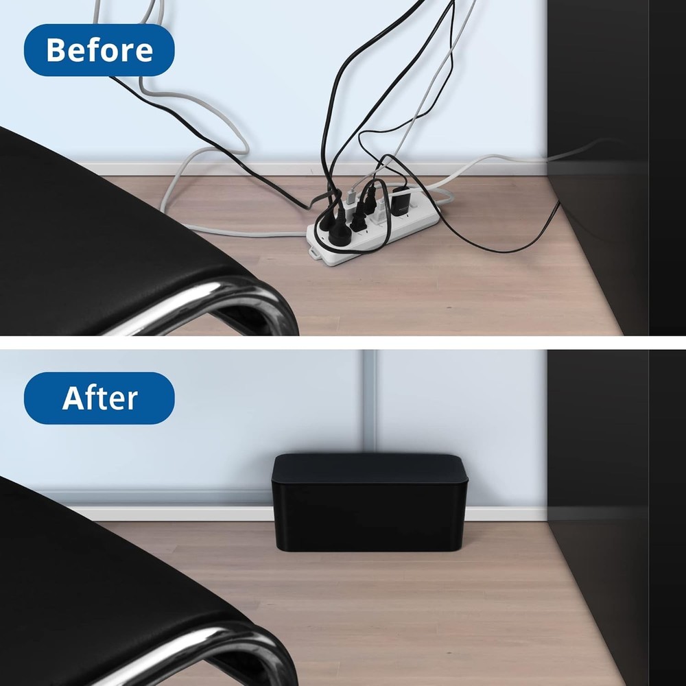 Cable Management Box Black, 2Pack Cord Organizer Box - Extra Large and Medium Si