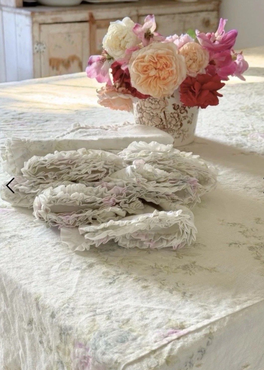 Rachel Ashwell Shabby Chic Couture Lavender Roseblossom Teal Ruffle Napkins S/4