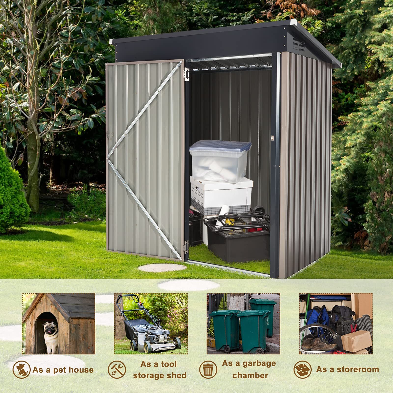 5x3 Lockable Outdoor Metal Storage Shed Tool Shed for Yard