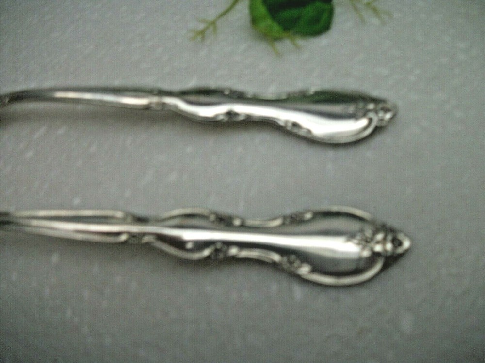 2 International Deep Silver JULIETTE Silverplate Solid Serving Spoons 1965