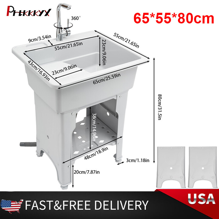 Utility Sink Laundry Tub with Faucet & Basement for Laundry Room Garage or Shop