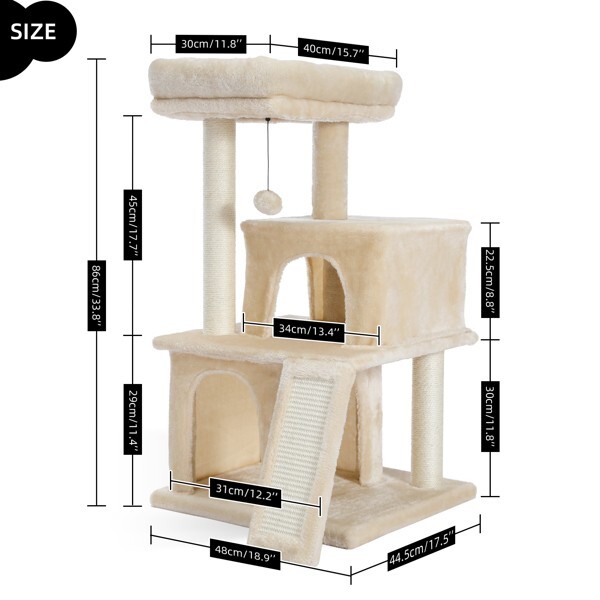 Cat Tree Cat Tower with Double Condos Spacious Perch Sisal Scratching Post Beige