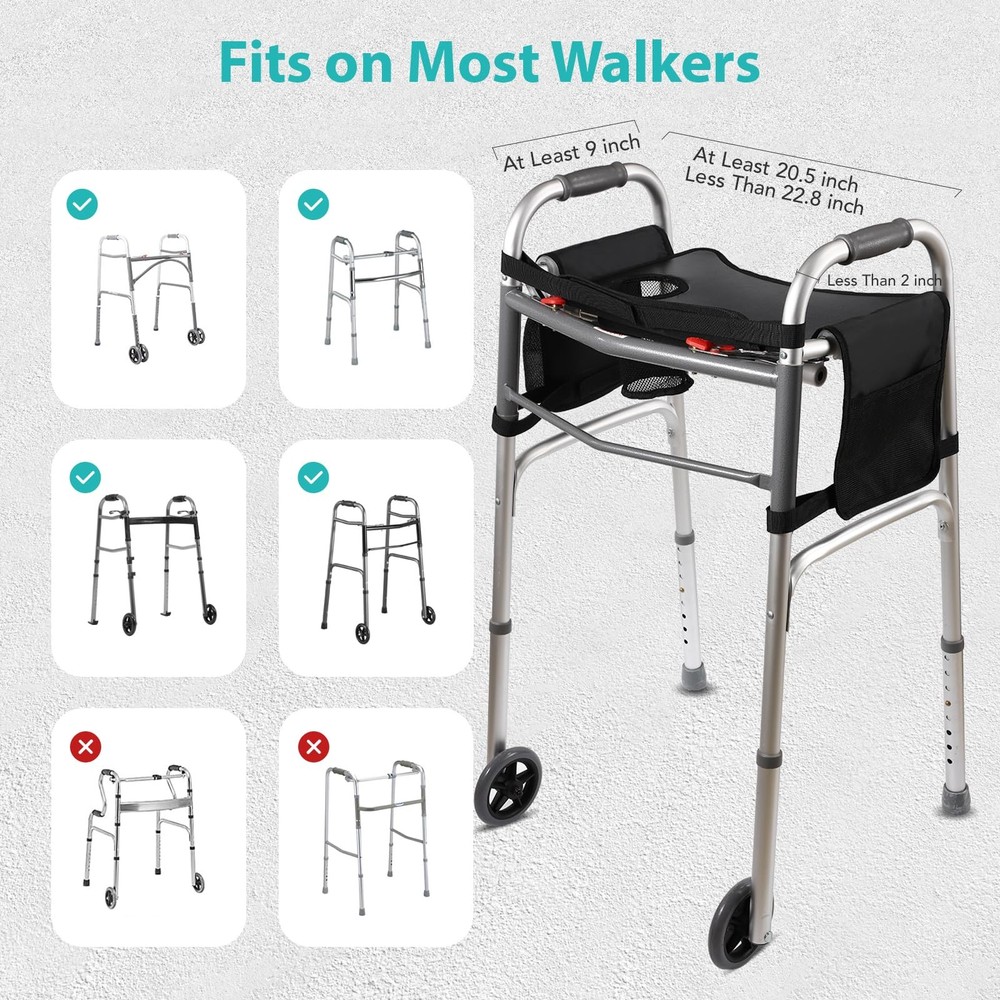 Hook-On Walker Tray, Cup Holder & Tool Free Quick Assembly, Non Slip Mobility...
