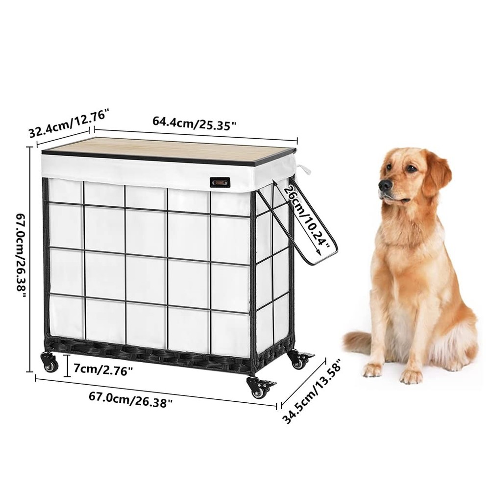 Laundry Hamper with Heavy Duty Caster Wheels; 3 Sections Clothes Hamper with ...