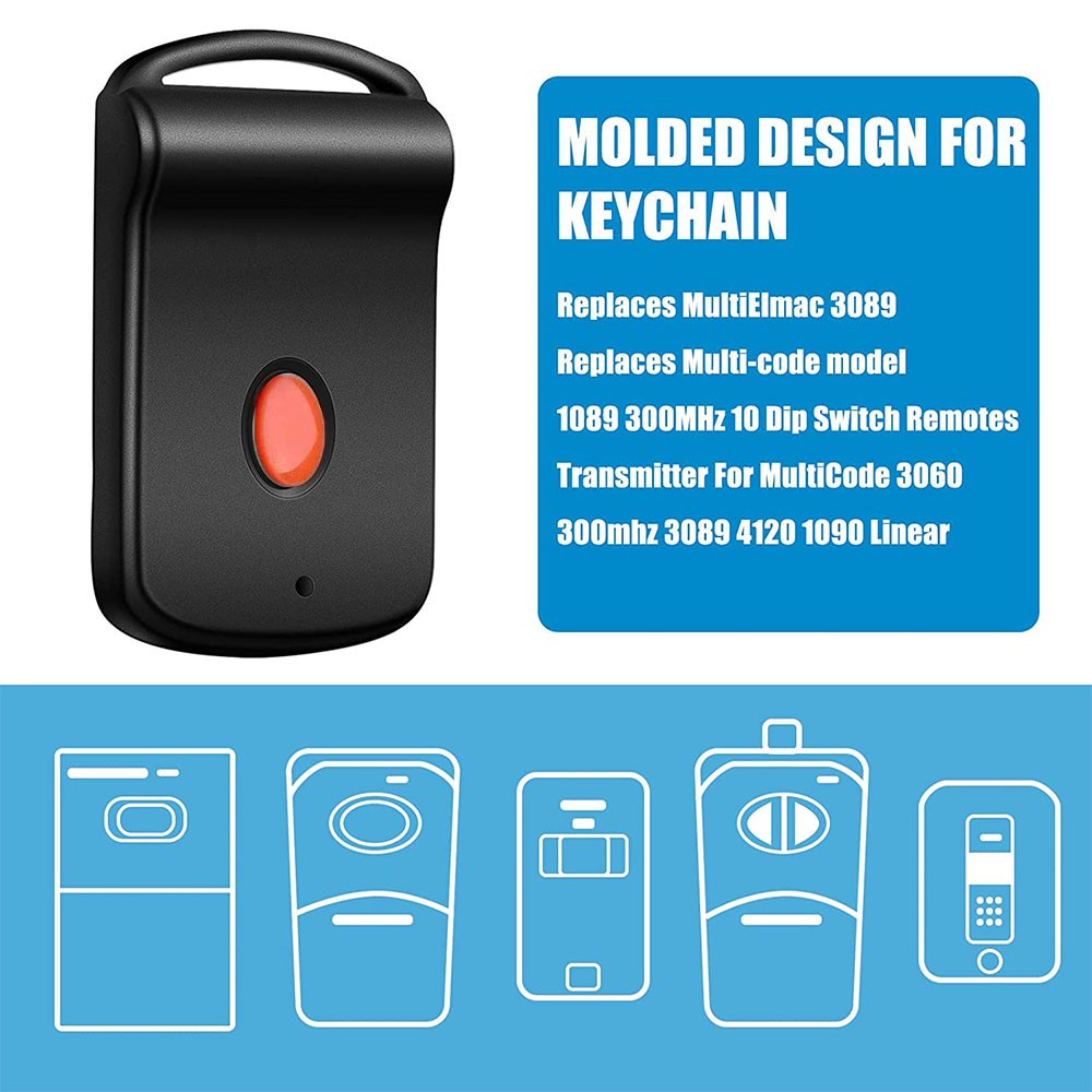 For Linear Multicode Gate Opener Remote 300MHZ 10 Dip Switch Mini Keychain 3089