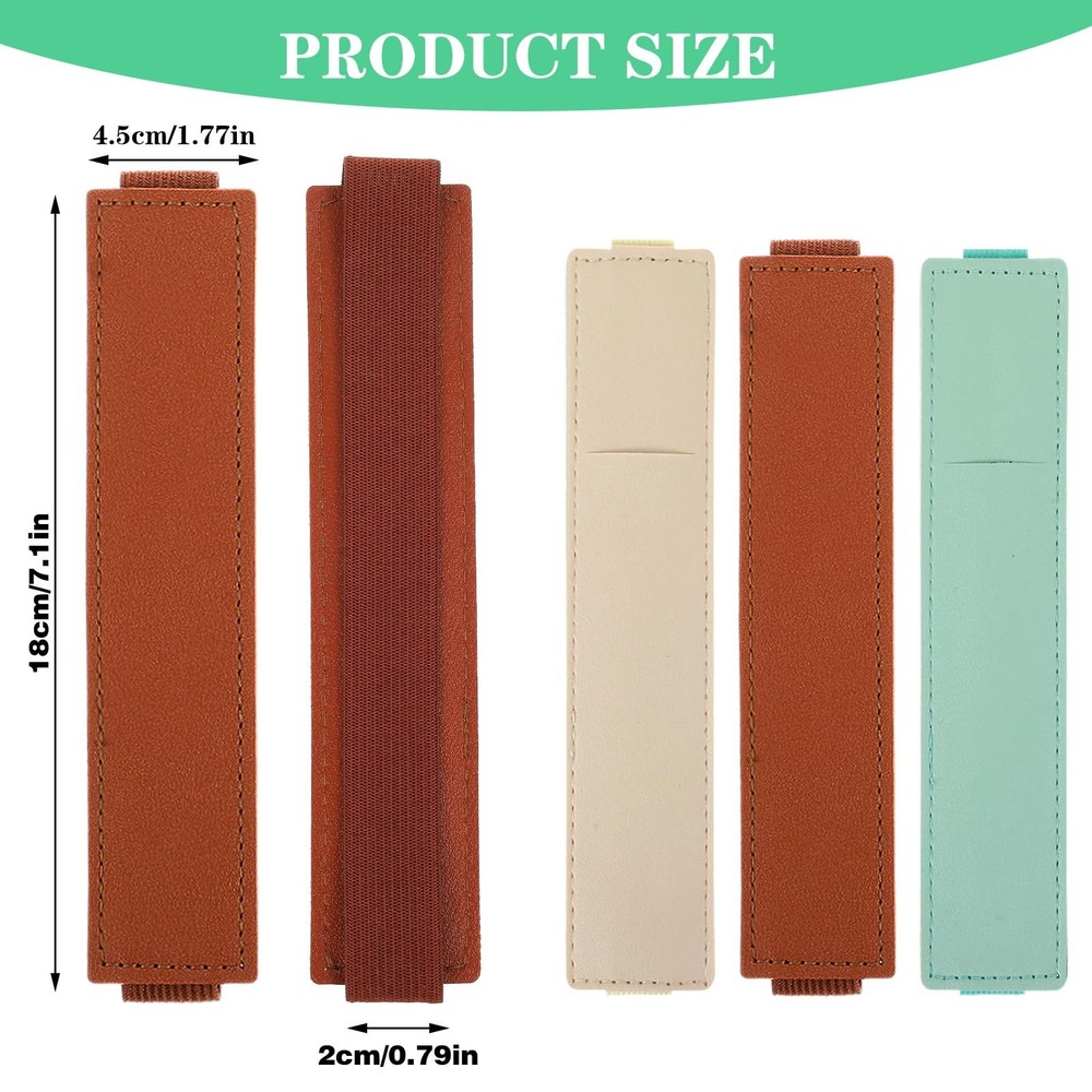 Mabor 3Pcs Elastic Notebook Pen Holder, Adjustable Beige, light blue, brown