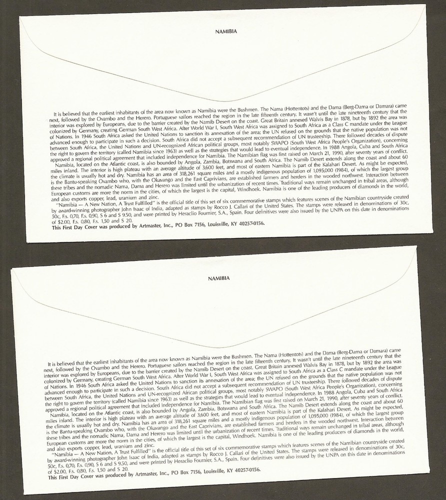UN Geneva #199-200 Namibia (2) Artmaster FDCs