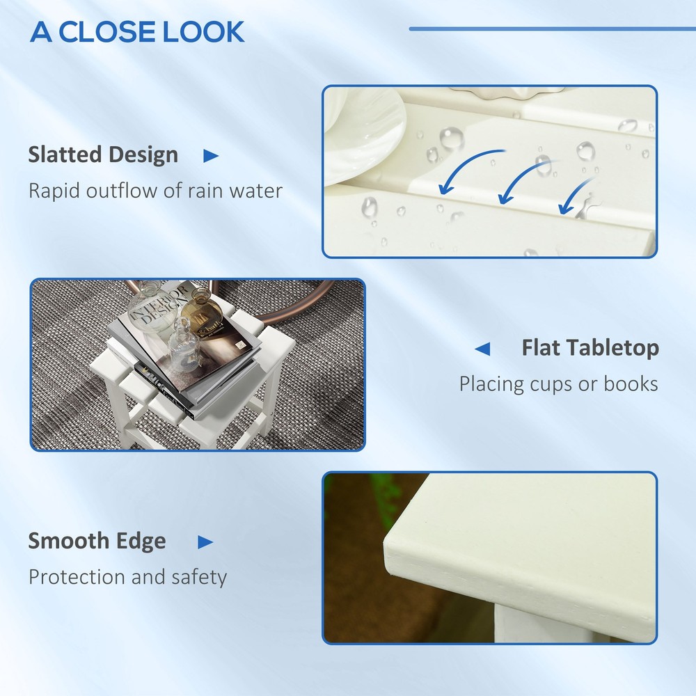 Patio Side Table, Outdoor Plastic End Table for Backyard Deck Lawn, White