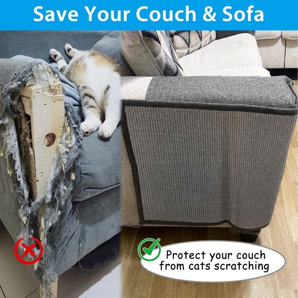 All Gray Cat Scratch Protector - Large Sisal Sofa Arm Shield for Right Side