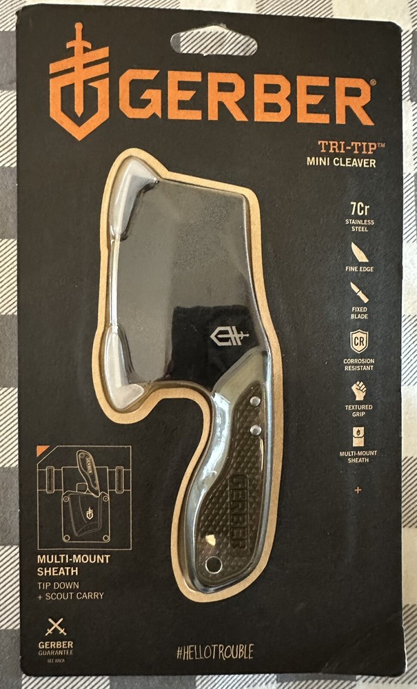 New - Gerber Tri-Tip Mini Cleaver + Multi-Mount Sheath - Green Textured Handle