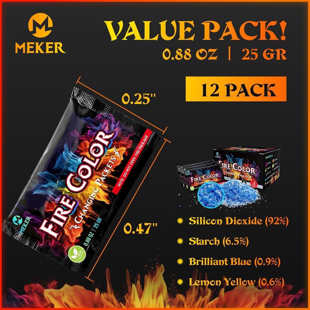 MEKER Fire Color Changing Packets 12-Pack Campfire