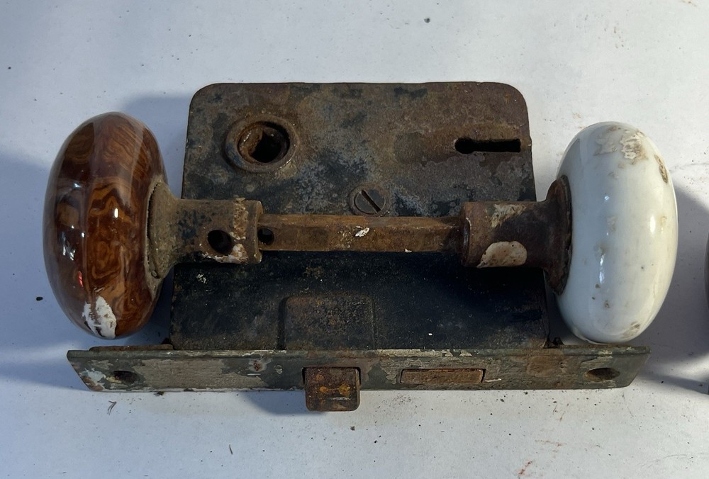 3 Antique Door Lock With Multicolored Knobs Working No key