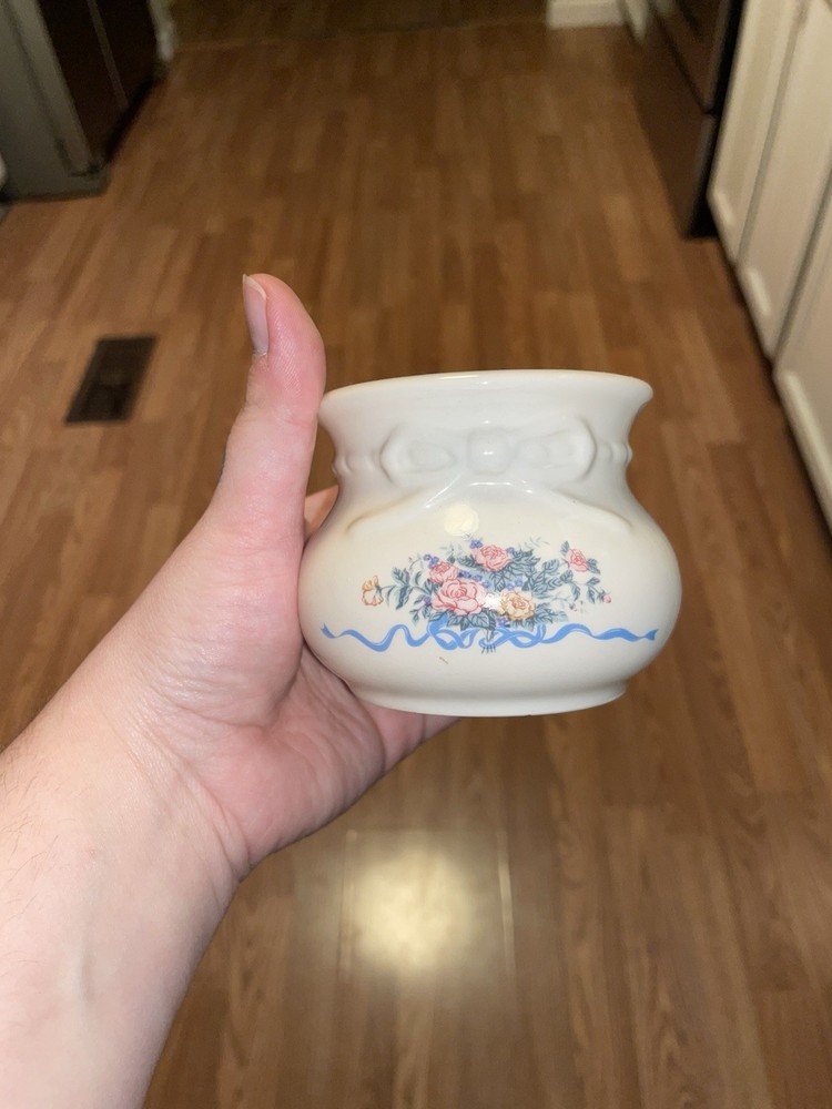 White Multicolor Ceramic Bowl Floral Pattern Decorative Art Pottery