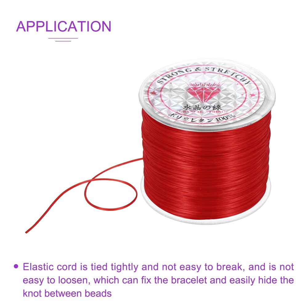 2 Rolls Elastic String for Bracelets, 0.8mm Stretch Bead Cord Red, 100m