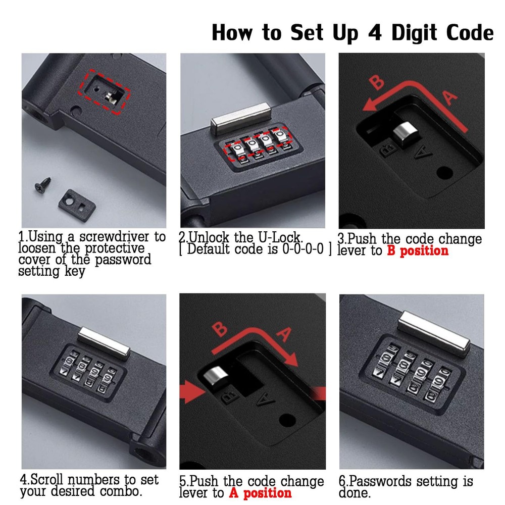 4 Digit Combination Padlock,® Heavy Duty Anti Theft U-Shape Security Code Loc...