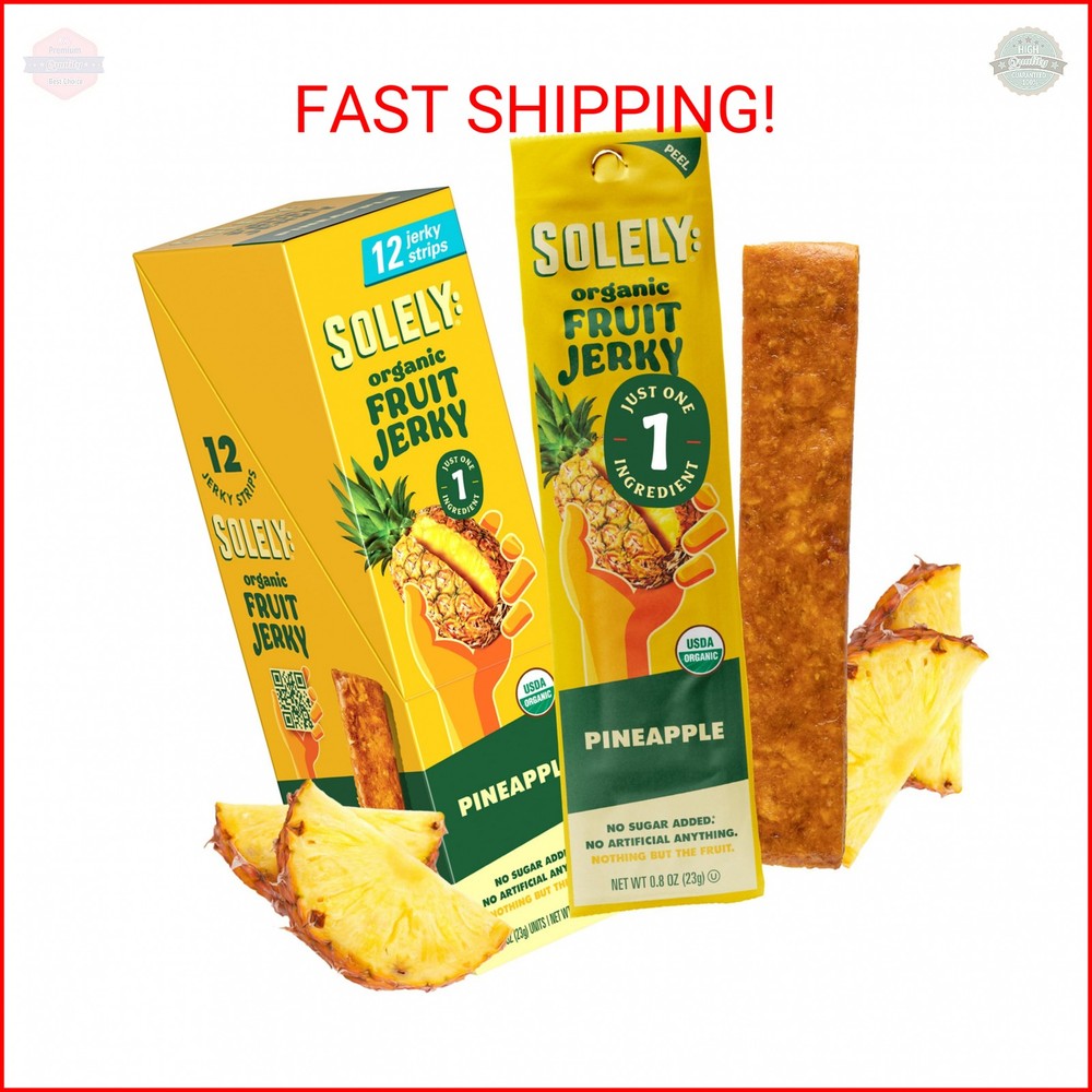 SOLELY - Organic Pineapple Fruit Jerky - 12 Individually Wrapped Strips - Fruit