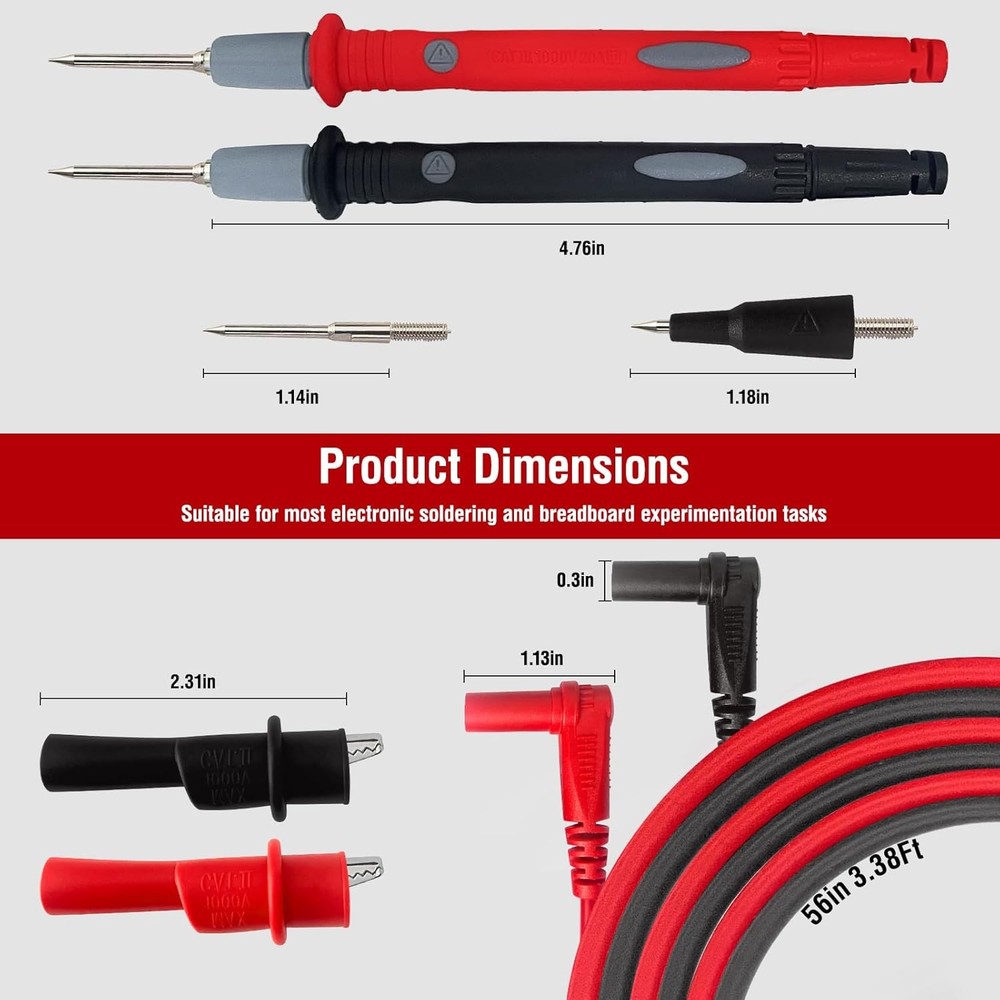 Professional Multimeter Test Leads Kit,Extra-Long Soft Silicone Meter Leads 1000