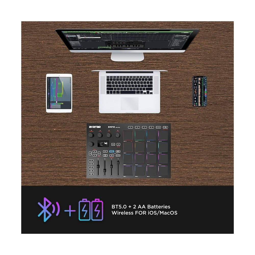 EMP16 MIDI Pad Controller Beat Maker Machine With Bluetooth, 16 RGB Velocity ...