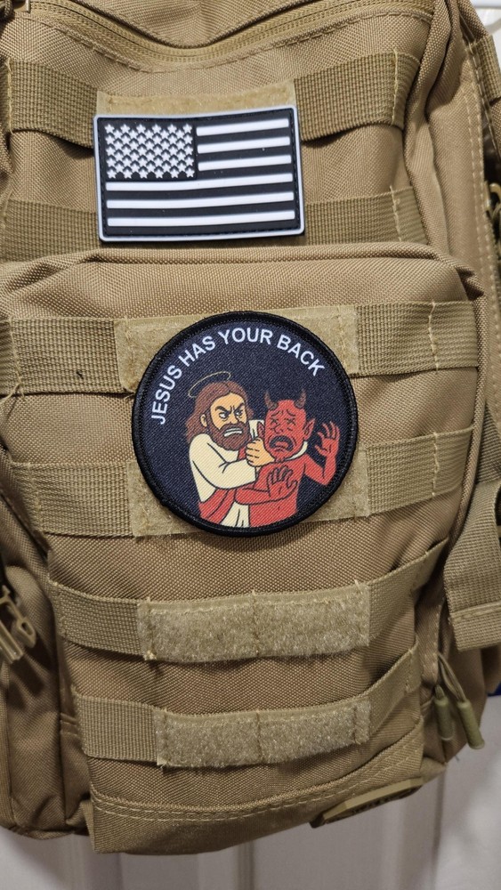 Jesus has your back meme funny patch 3" circle hook & loop Christian