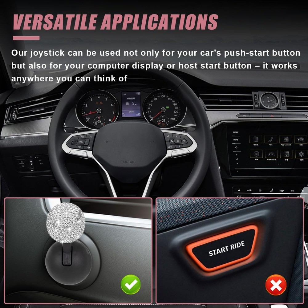 Car Push Start Button Cover, Rhinestone Engine Start Stop Button Joystick Cov...