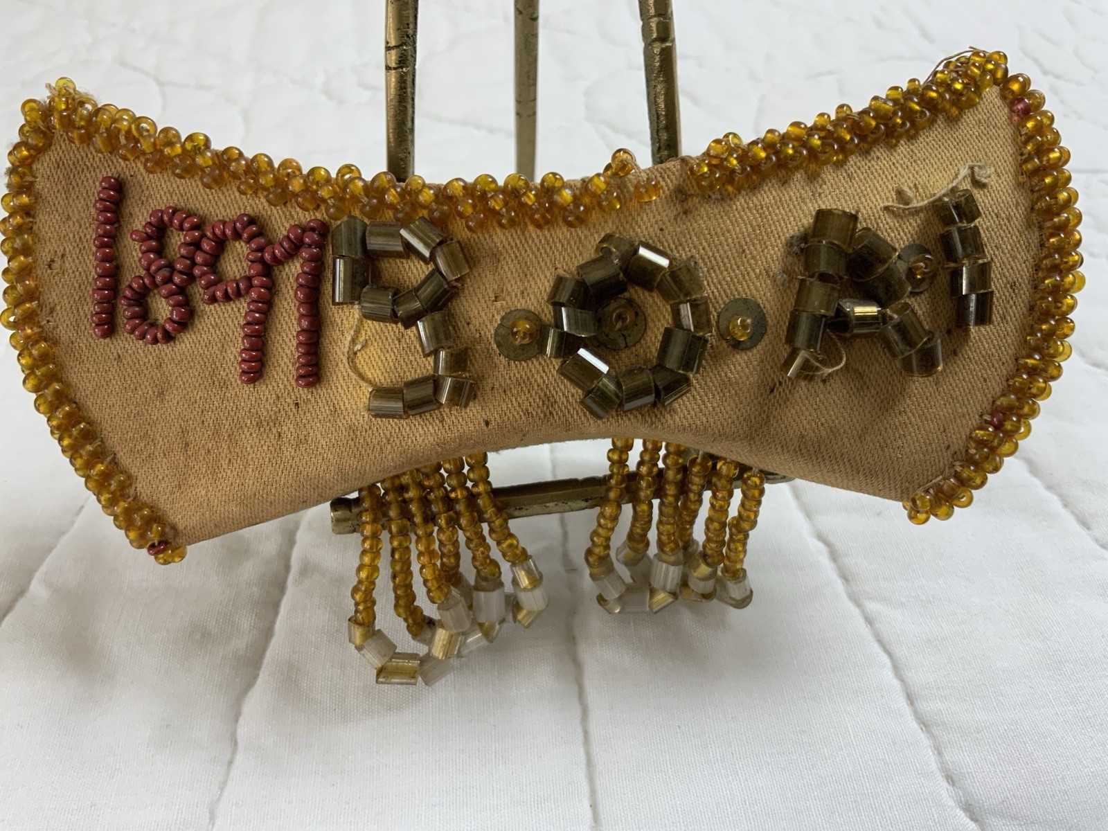 Vintage Antique Beaded Whimsy, Canoe, Iroquois, 1897, Hand Made, Boat