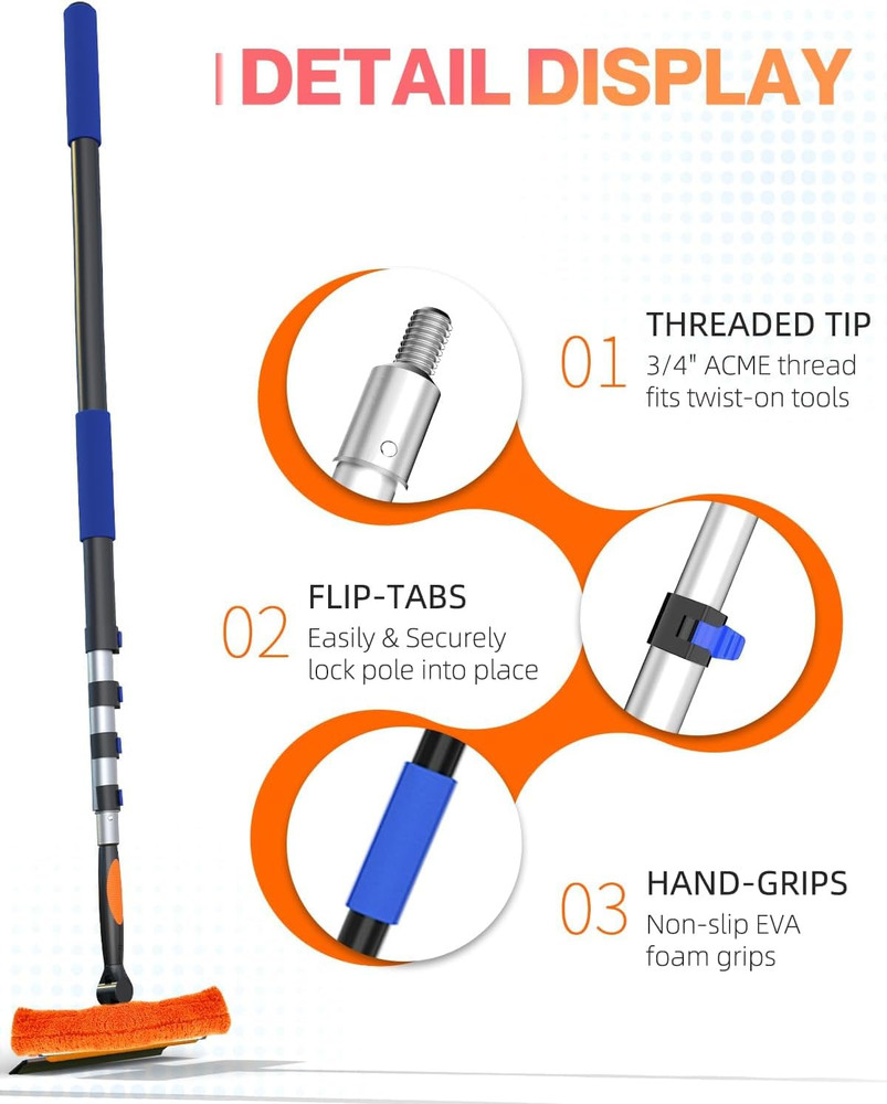 Squeegee for Window Cleaning Kit with 5-19 Foot Telescoping Extension Pole (26+