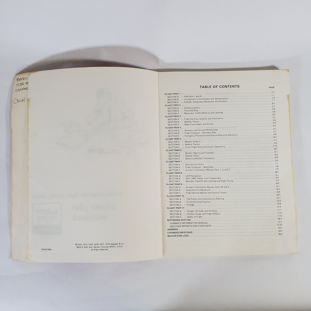 Cessna Integrated Flight Training System Private Pilot Workbook 1978 Flight Book
