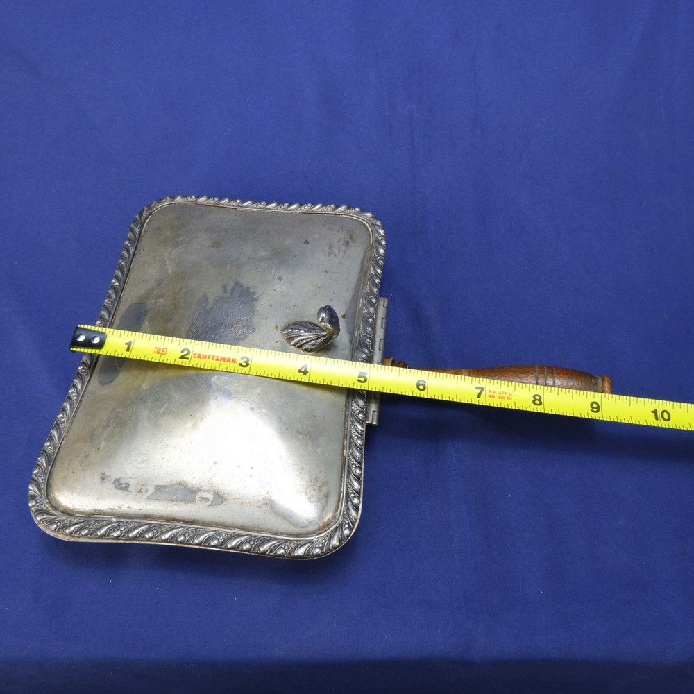 Vintage JLS Silver Co Silver Plate Silent Butler Crumb Catcher w/Lid Wood Handle