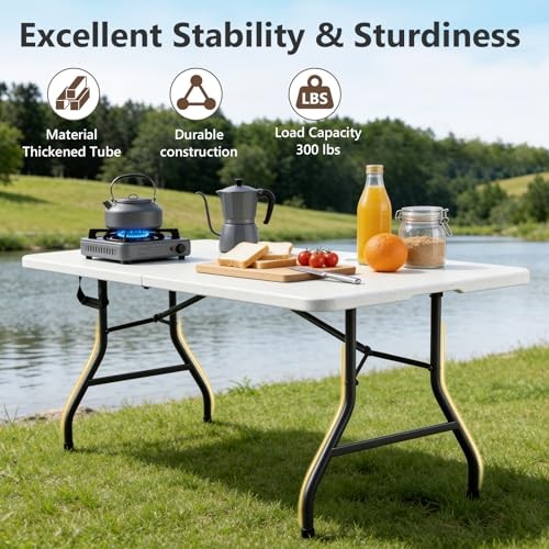 Folding Table 2 Pack, 6 FT Foldable Plastic Table with 6FT - 2 Pack White
