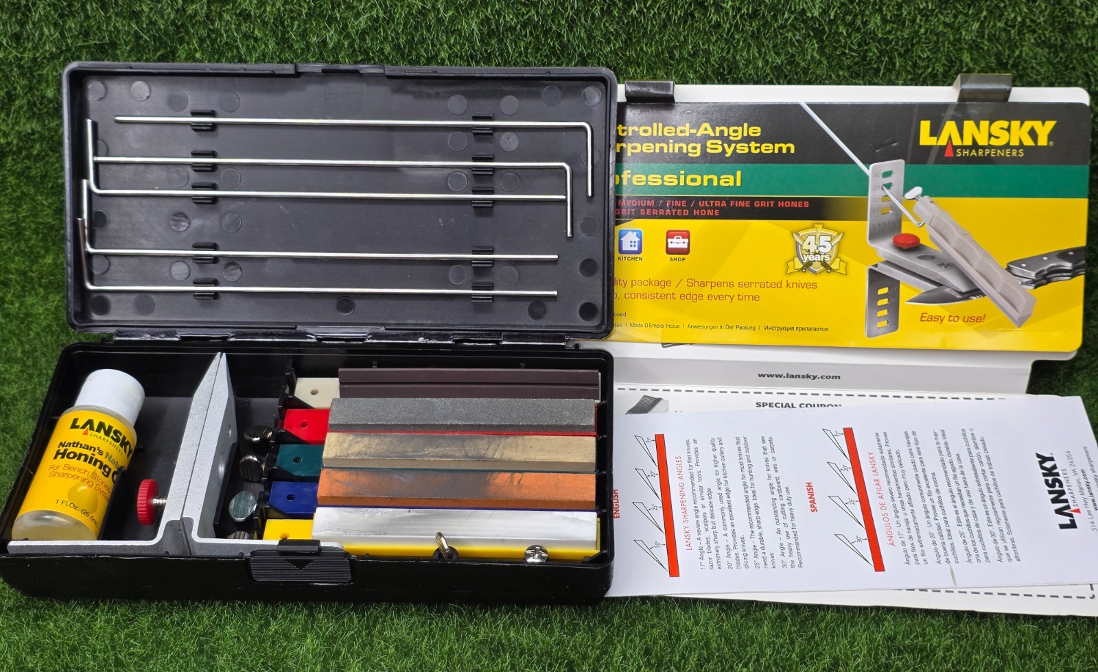 Lanksy #LKCPR 5-Stone Professional Sharpening System with Honing Oil & Case