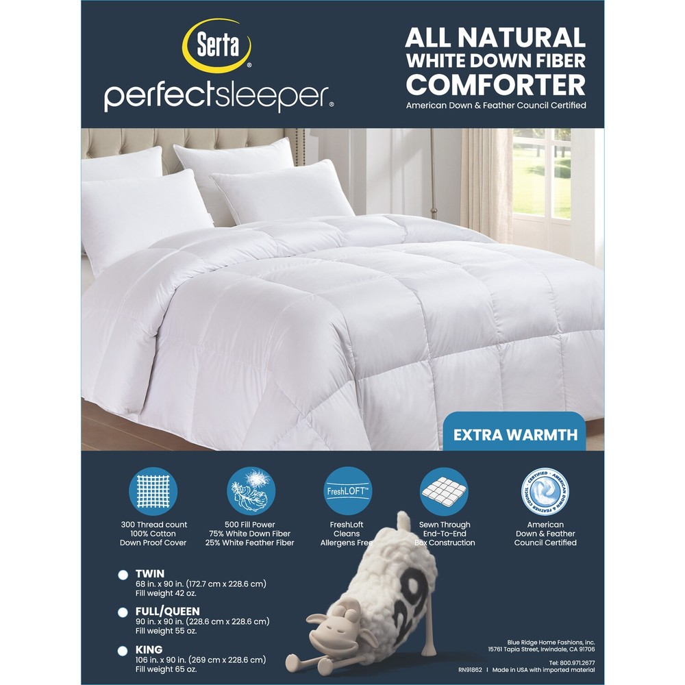 Serta 300 Thread Count White Down Fiber Comforter-Light Warmth