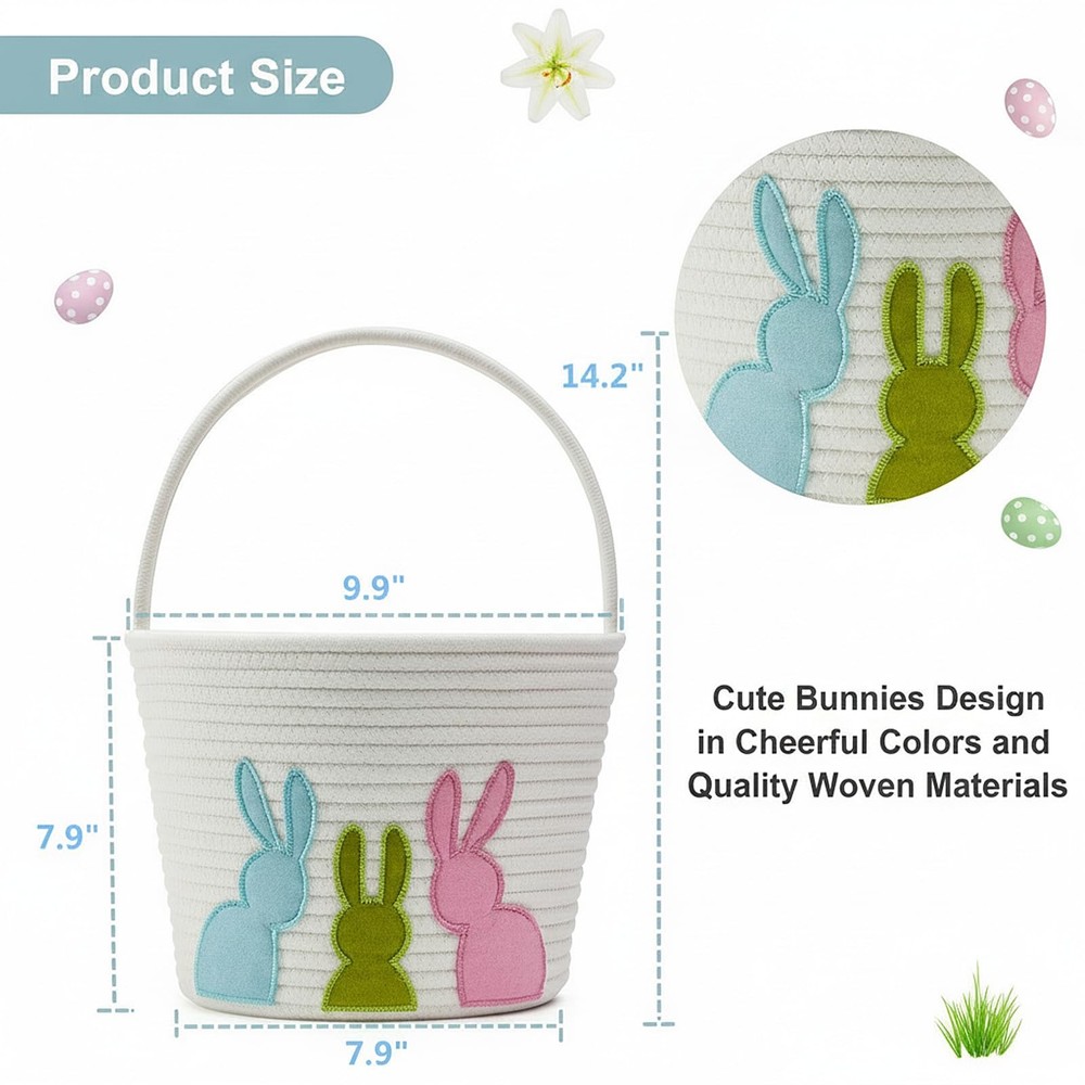 E-FirstFeeling Easter Baskets for Kids, Woven Easter Bunny Basket with Handle...