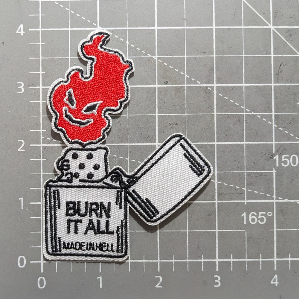 Burn It All Made In Hell Patch Goth Pyro Punk Emo Embroidered Iron On Patch 4x3"