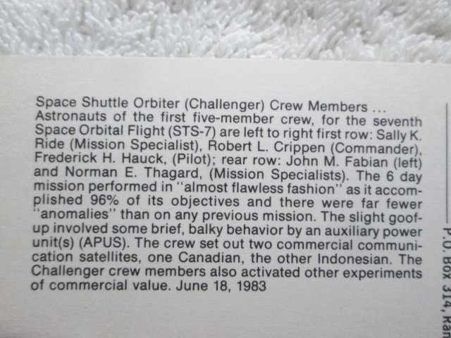 Space Shuttle Challenger Crew Members Postcard, STS 7