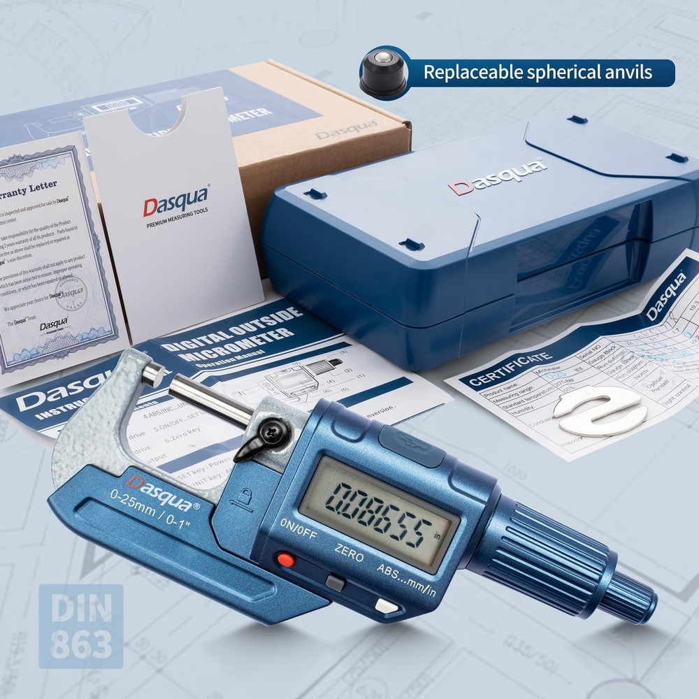 Dasqua Precision Digital Outside Micrometer, Measuring Tools for Machining an...
