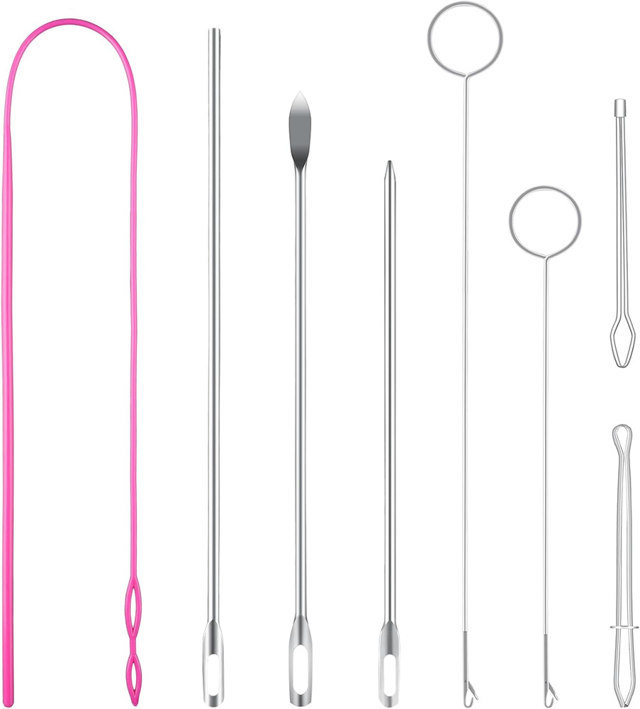 Drawstring Threader Tool Set, Stainless Steel Sewing Loop Turner Hooks with Latc