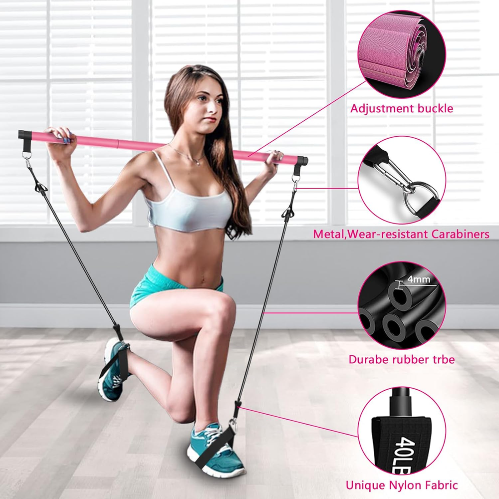 Pilates Bar Kit with Resistance Bands,Pilates Bar with Stackable Bands Workout E