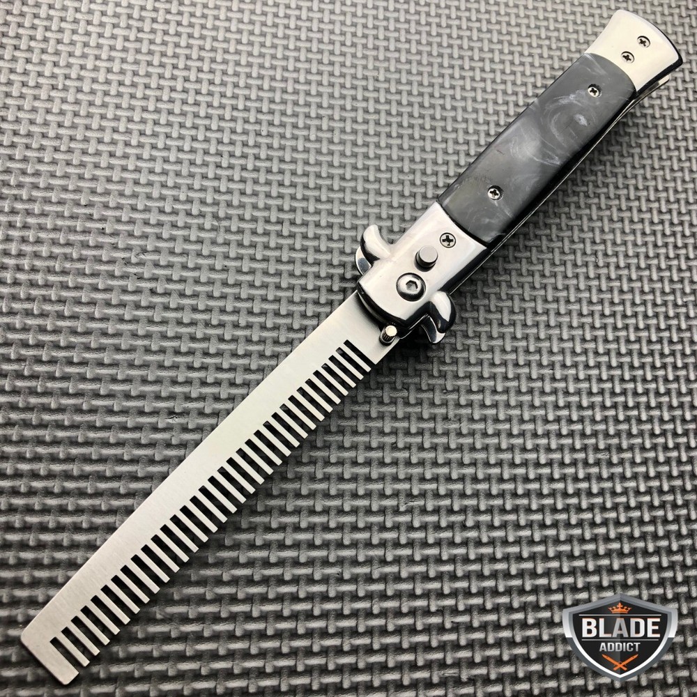 Automatic Push Button Folding Comb Barber Switchblade Pocket Knife Looking Brush
