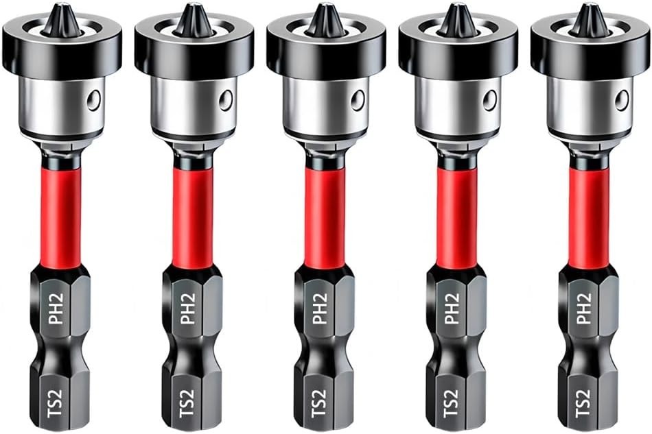 5pcs Drywall Screw Setter, Magnetic Positioning Screwdriver Bits PH2 Bits, 1/4"