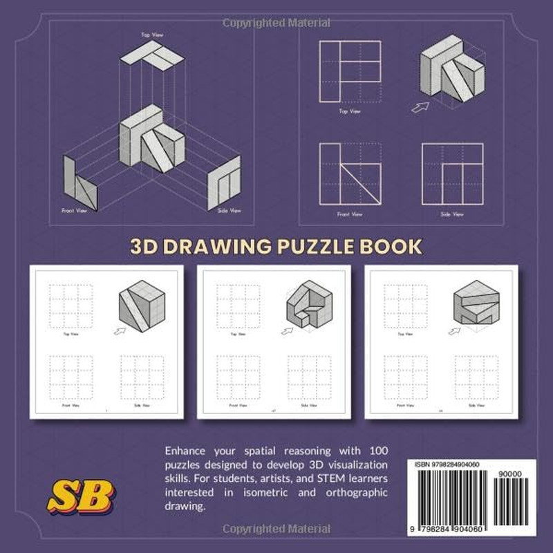 3D DRAWING PUZZLE BOOK: Boost Spatial Thinking with 100 Isometric and Orthograph