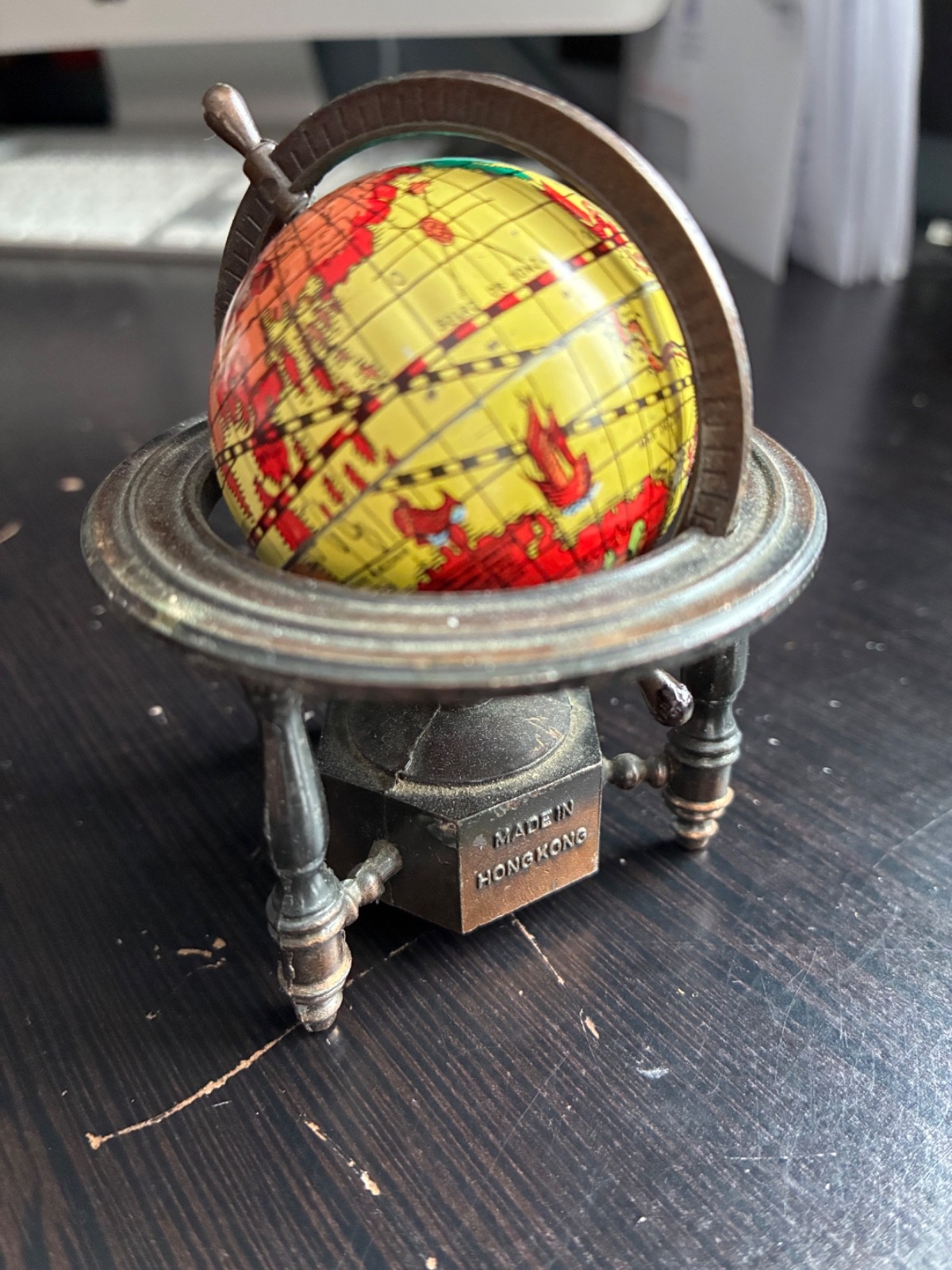 Vintage Metal Die-Cast Pencil Sharpener w/Miniature Replica Spinning Globe